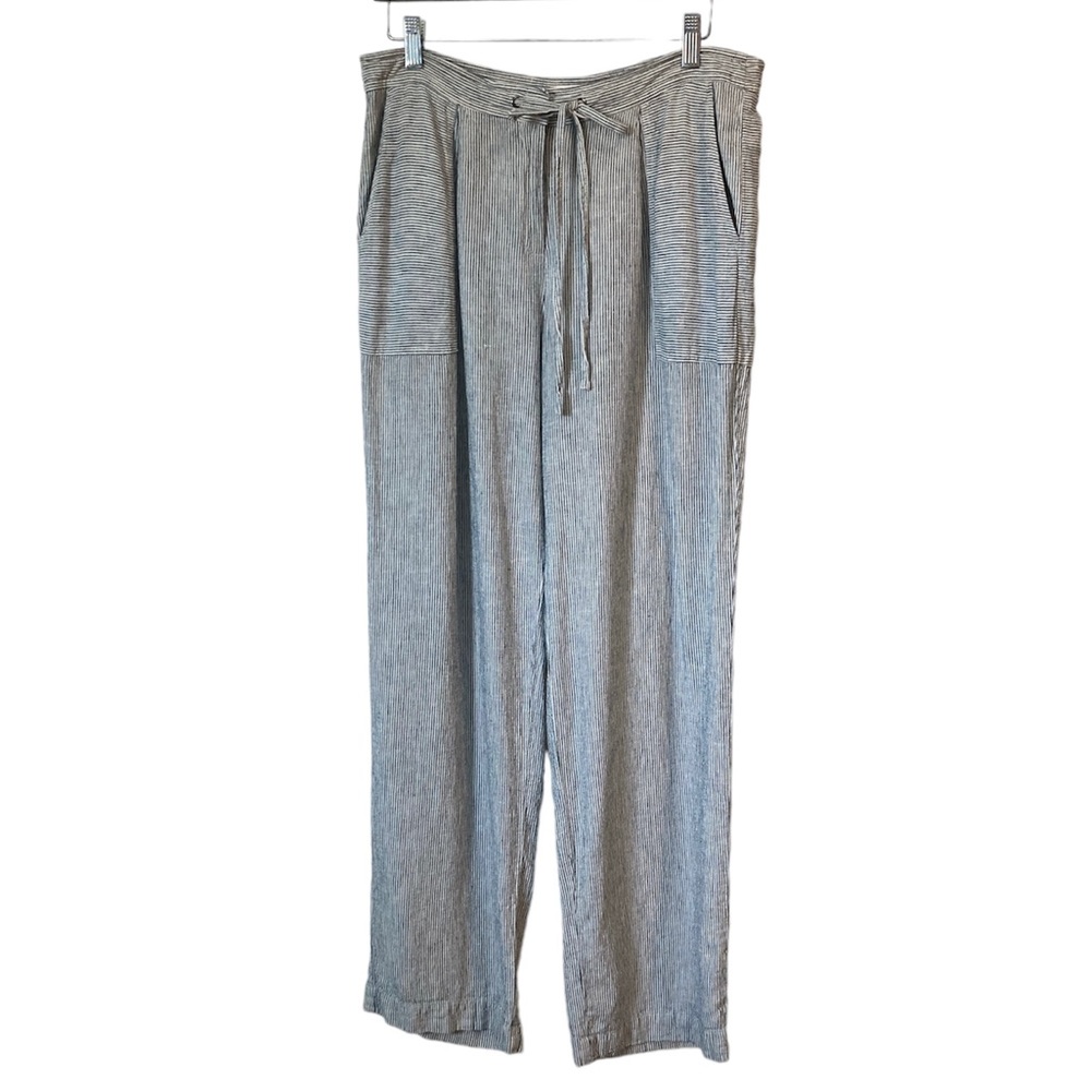 Laundry Striped Pant Pull On Linen Blend Activewear Beach Nautical Blue White 10